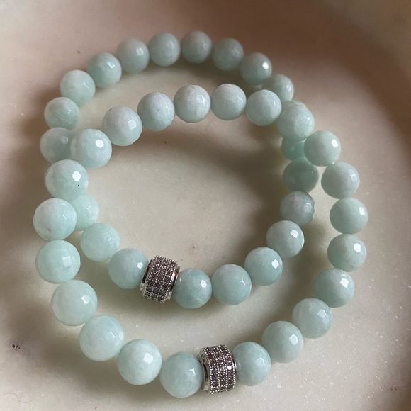 AMAZONITE stretch bracelet with micropavè accent bead - Picture 3 of 9
